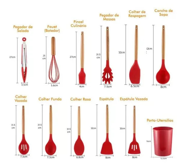 Kit 12 Peças Utensílios De Cozinha Livres de BPA ⭐FRETE GRÁTIS⭐